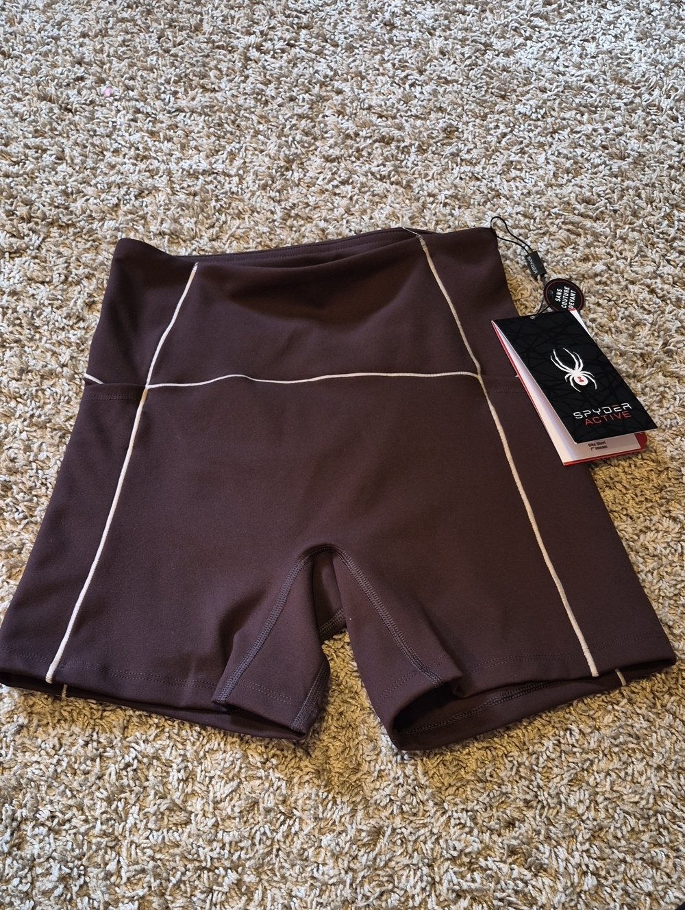 Spyder Women’s Brown High-Waist Bike Shorts with Contrast Piping